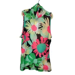 AFRM Los Angeles Womens Sheer Mesh Floral Print Sleeveless Turtleneck Top NWT